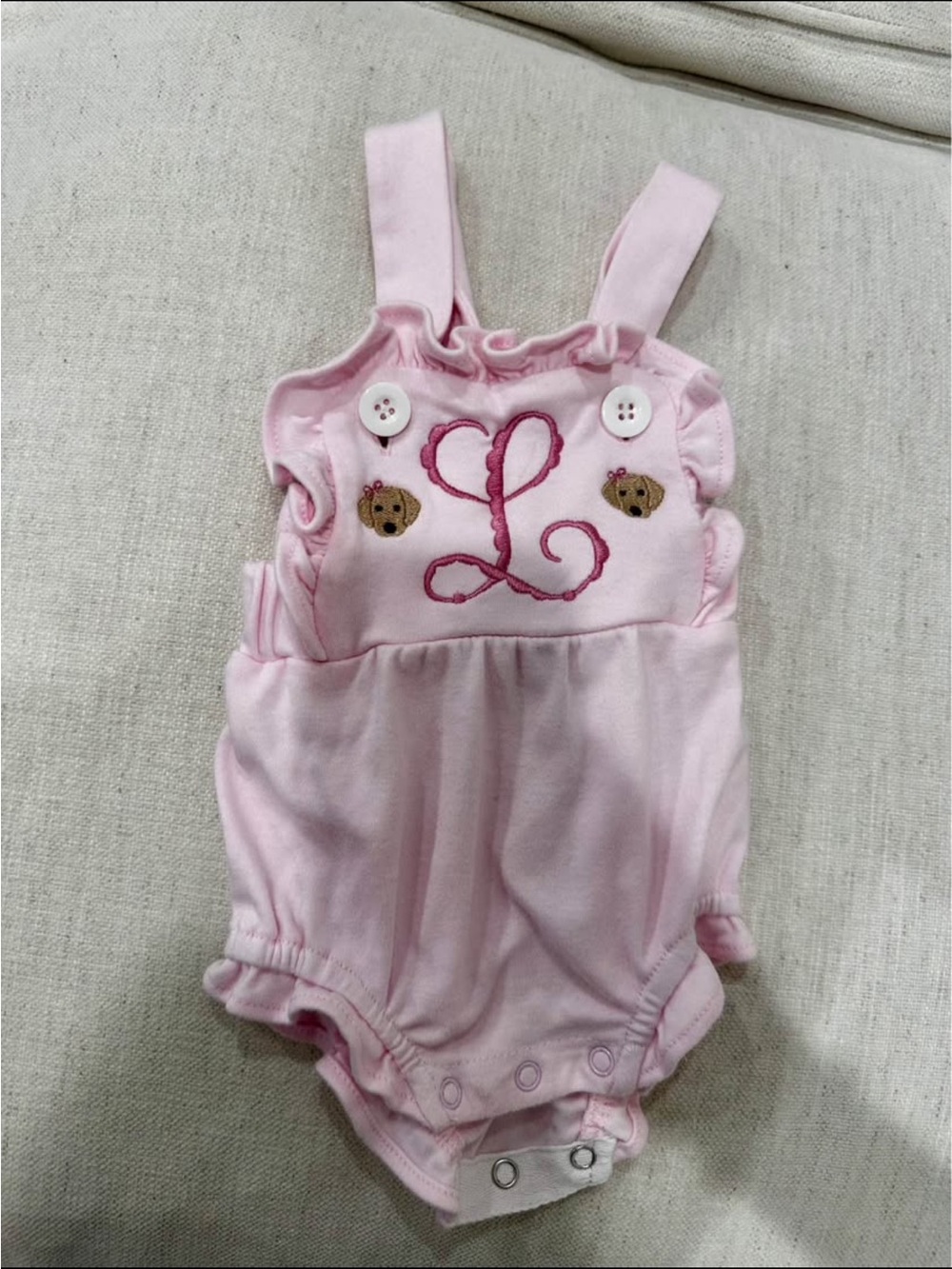 Pink Baby Romper with Embroidered 'L'